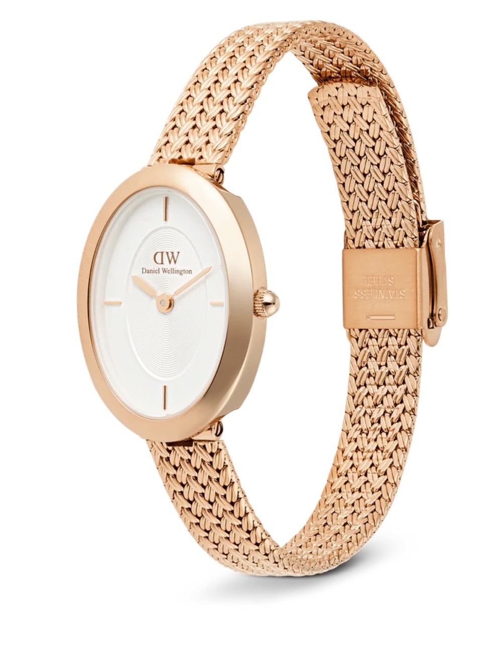Daniel Wellington Rose Gold Mesh Bracelet Watch with White Dial